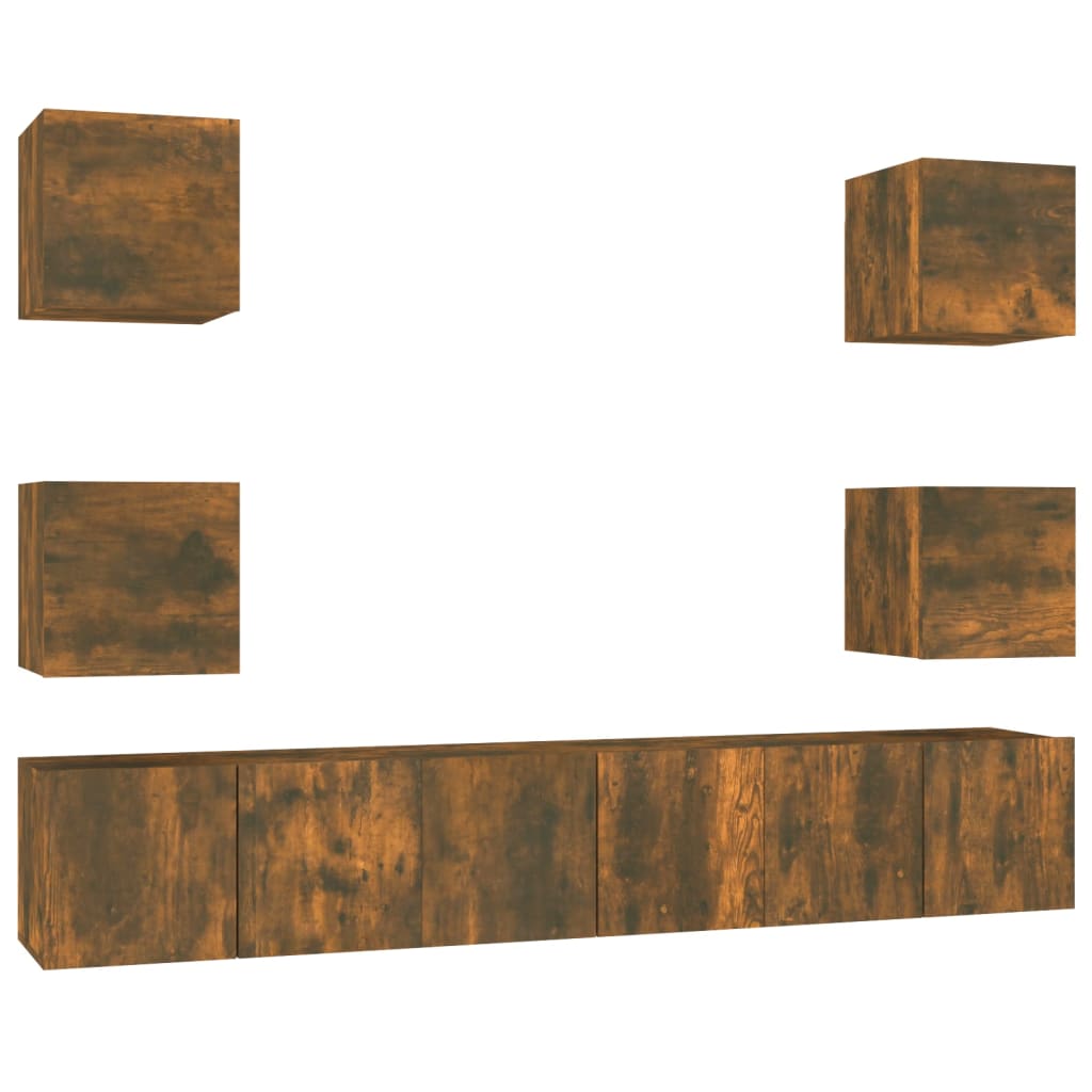 Set di Mobili Porta TV 7 pz Rovere Fumo in Legno Multistrato | homemem39