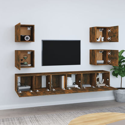 Set di Mobili Porta TV 7 pz Rovere Fumo in Legno Multistrato | homemem39