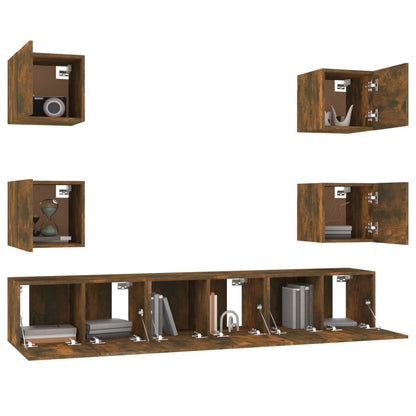 Set di Mobili Porta TV 7 pz Rovere Fumo in Legno Multistrato | homemem39