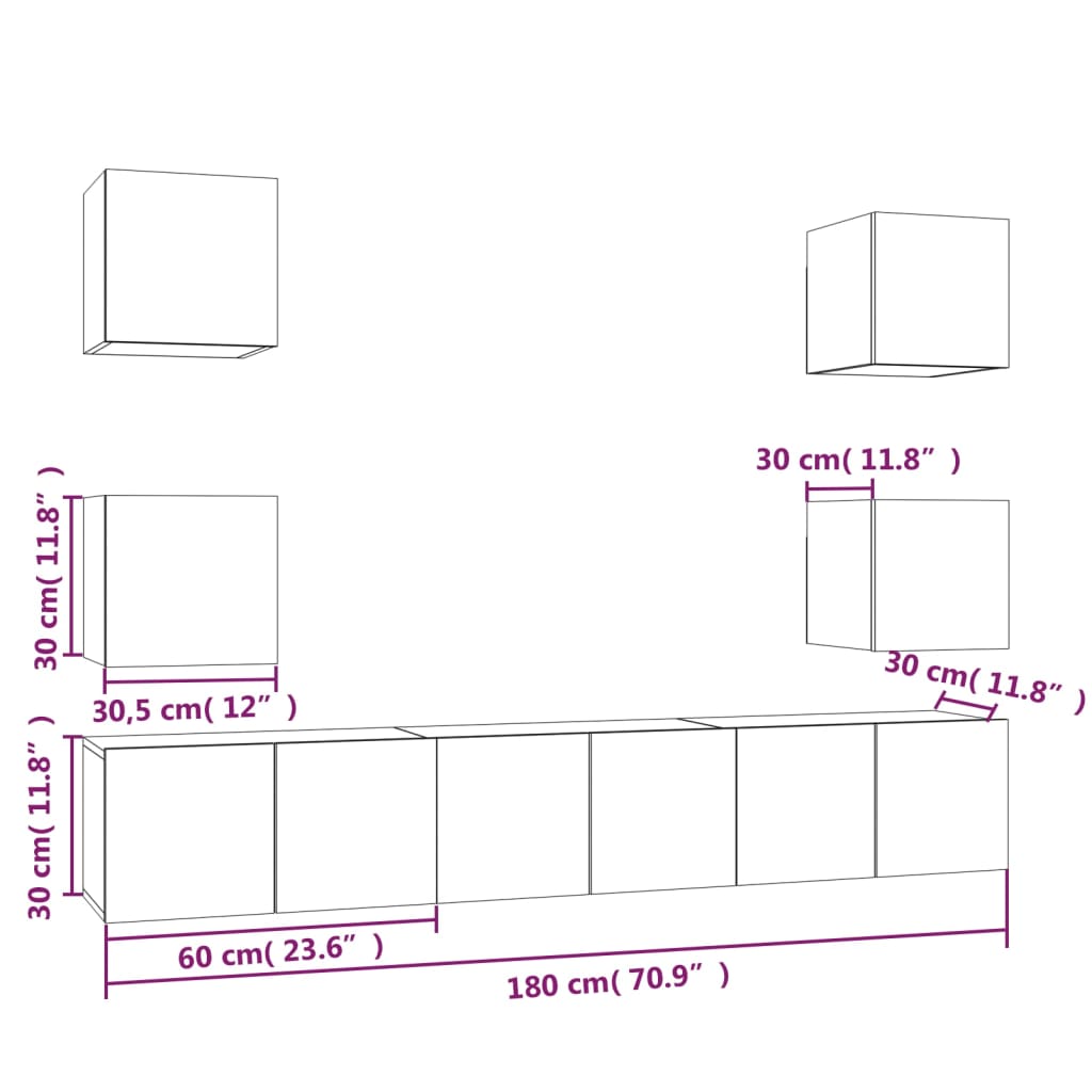 Set di Mobili Porta TV 7 pz Rovere Fumo in Legno Multistrato | homemem39