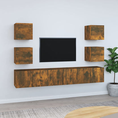 Set di Mobili Porta TV 7 pz Rovere Fumo in Legno Multistrato | homemem39