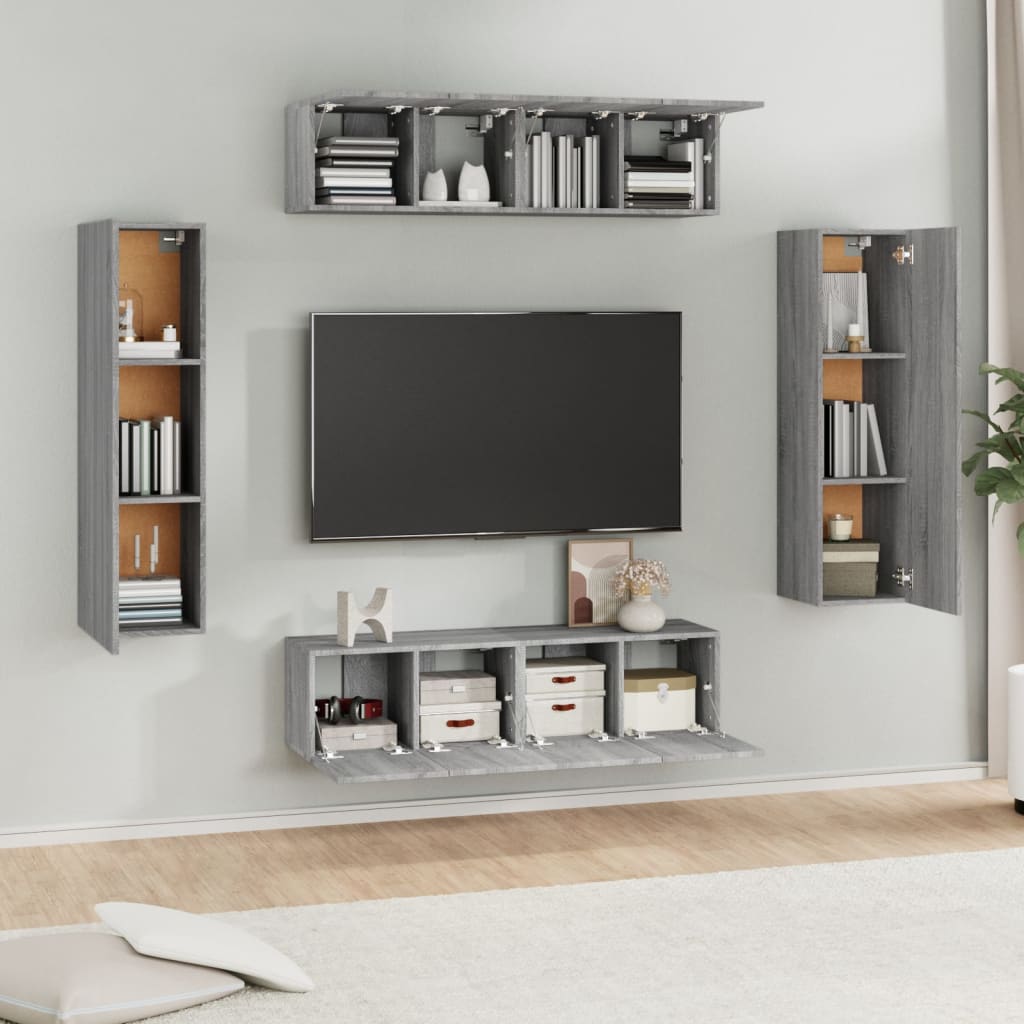 Set di Mobili Porta TV 6 pz Grigio Sonoma in Legno Multistrato - homemem39