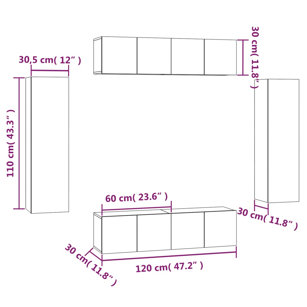 Set di Mobili Porta TV 6 pz Grigio Sonoma in Legno Multistrato - homemem39