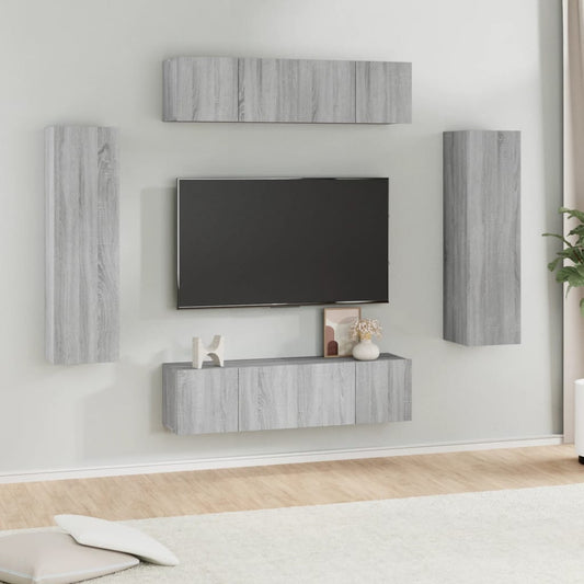 Set di Mobili Porta TV 6 pz Grigio Sonoma in Legno Multistrato - homemem39