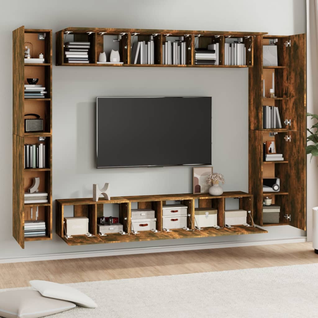 Set Mobili Porta TV 10 pz Rovere Fumo in Legno Multistrato - homemem39