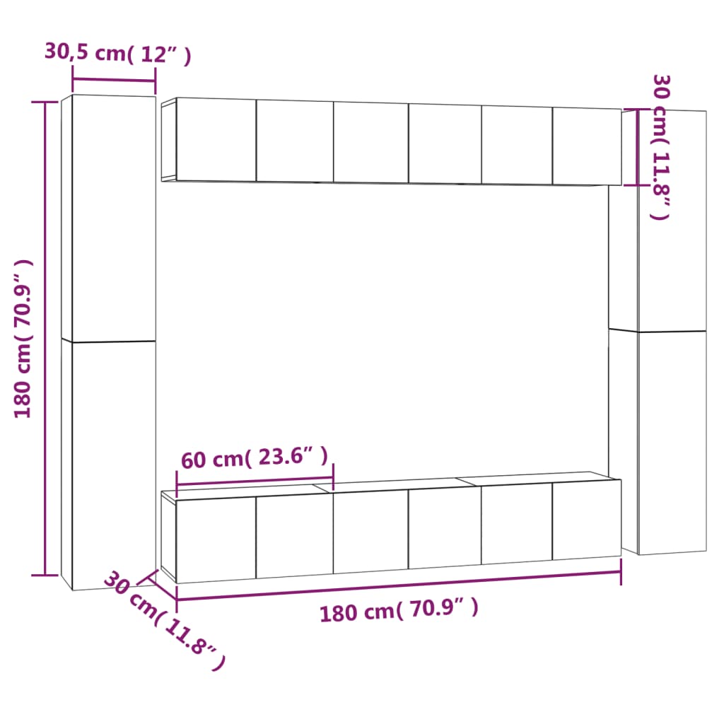 Set Mobili Porta TV 10 pz Rovere Fumo in Legno Multistrato - homemem39