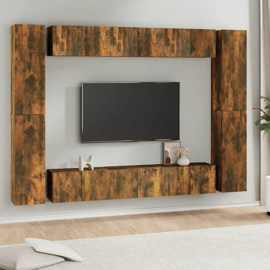 Set Mobili Porta TV 10 pz Rovere Fumo in Legno Multistrato - homemem39