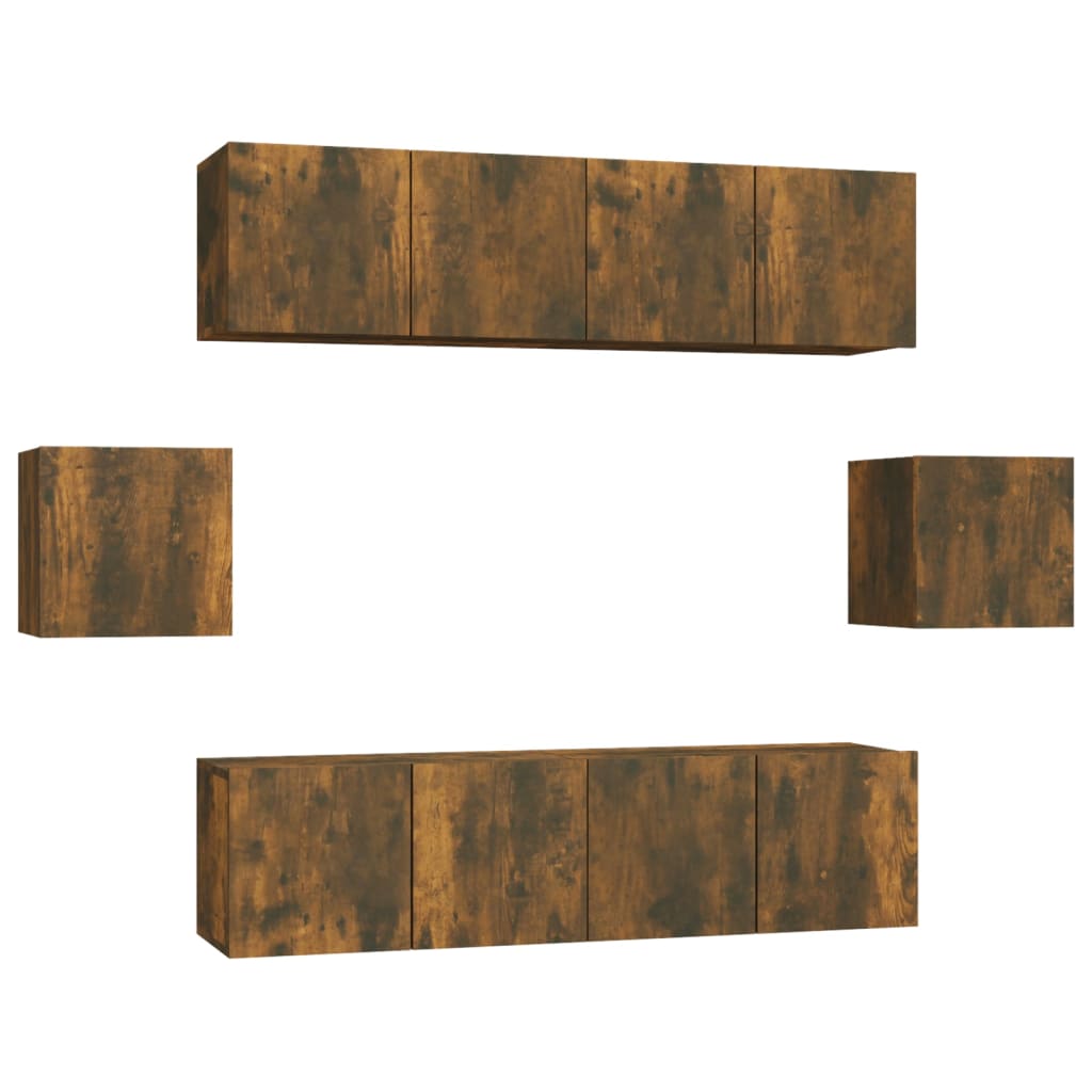 Set di Mobili Porta TV 6 pz Rovere Fumo in Legno Multistrato | homemem39