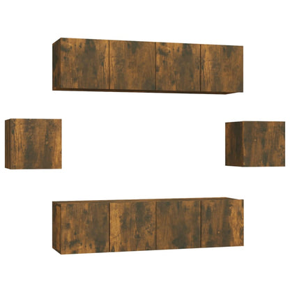 Set di Mobili Porta TV 6 pz Rovere Fumo in Legno Multistrato | homemem39