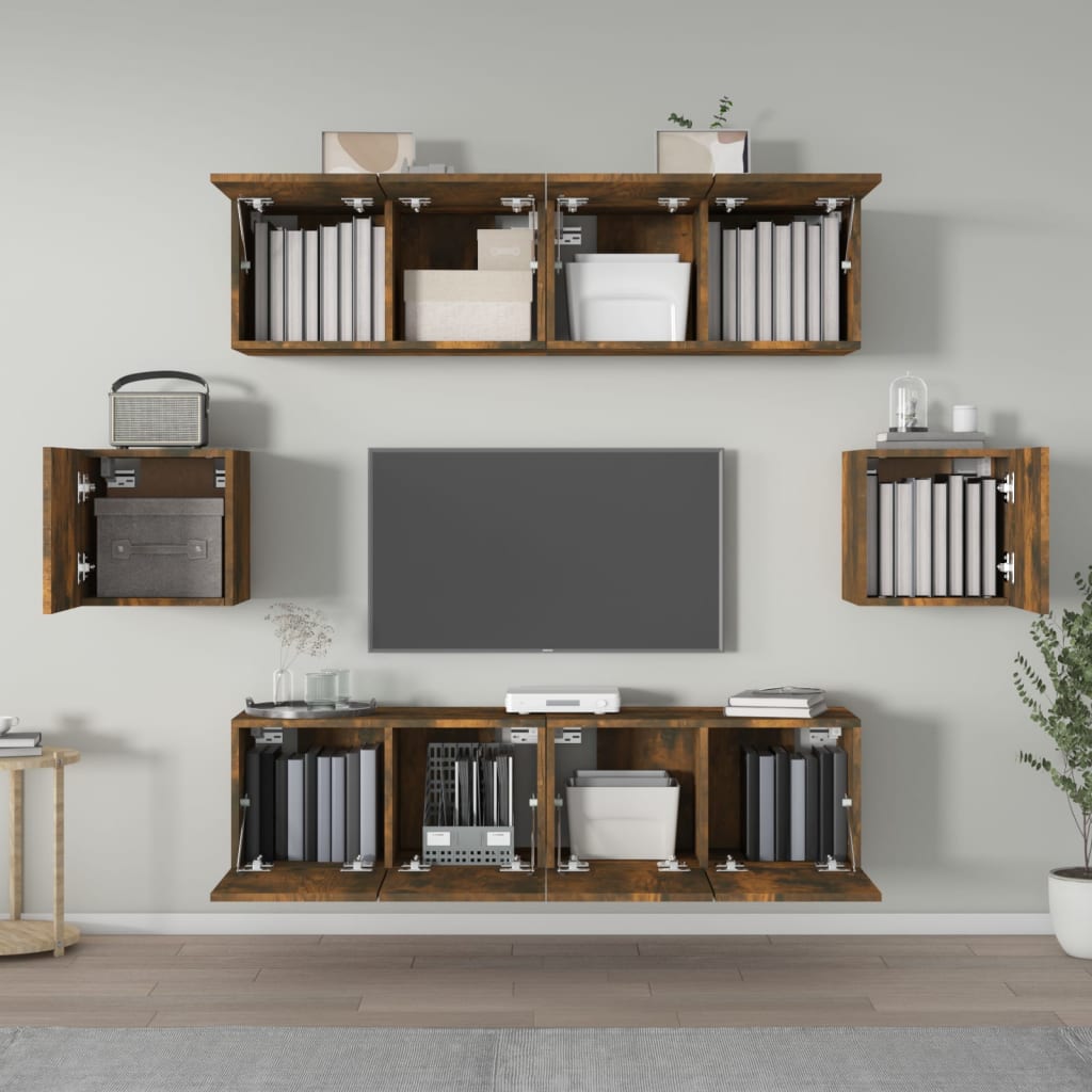 Set di Mobili Porta TV 6 pz Rovere Fumo in Legno Multistrato | homemem39