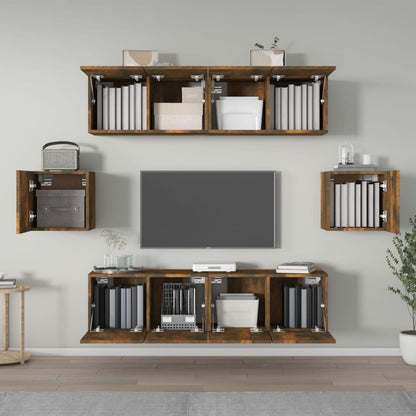 Set di Mobili Porta TV 6 pz Rovere Fumo in Legno Multistrato | homemem39