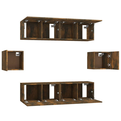 Set di Mobili Porta TV 6 pz Rovere Fumo in Legno Multistrato | homemem39