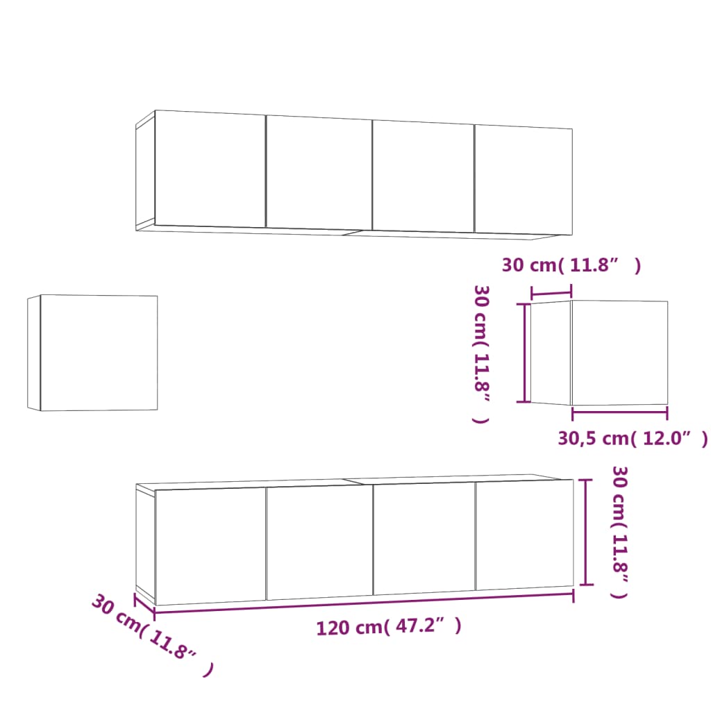 Set di Mobili Porta TV 6 pz Rovere Fumo in Legno Multistrato | homemem39