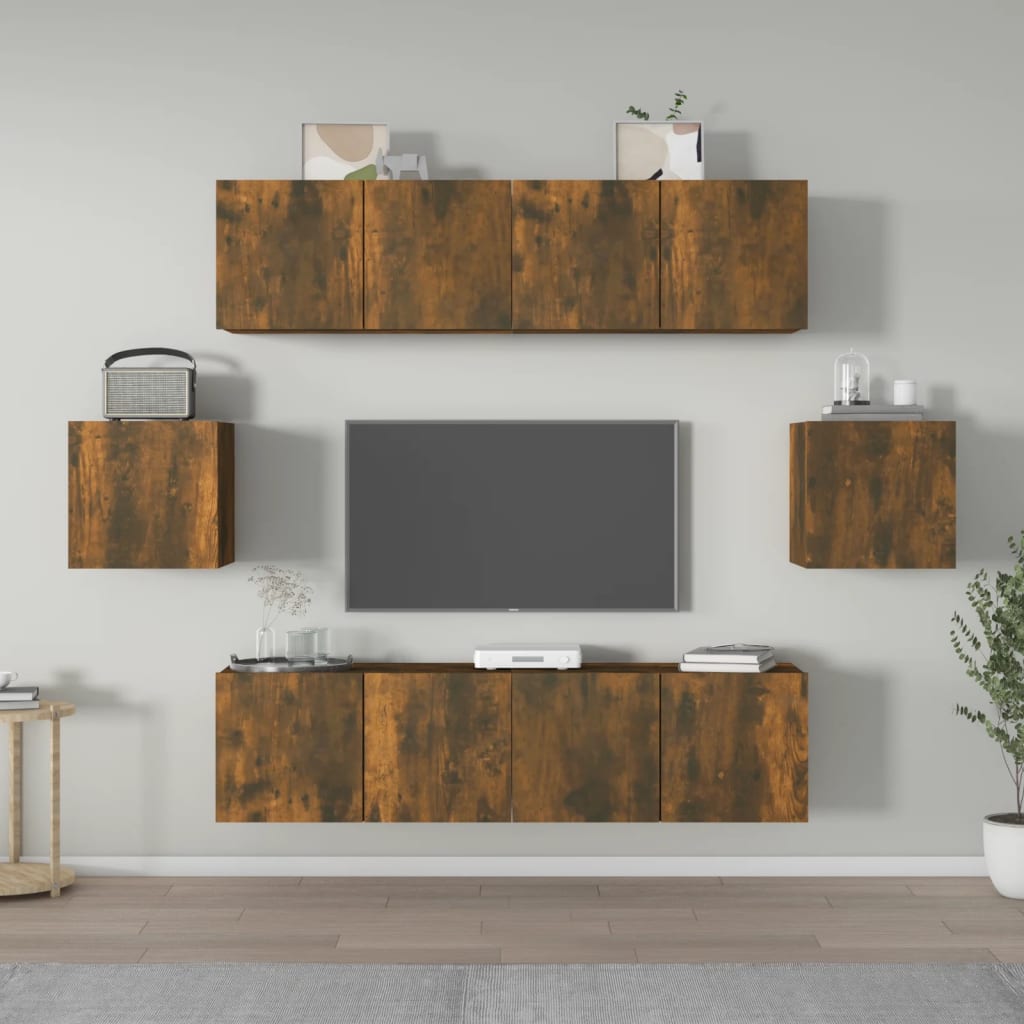 Set di Mobili Porta TV 6 pz Rovere Fumo in Legno Multistrato | homemem39