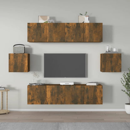 Set di Mobili Porta TV 6 pz Rovere Fumo in Legno Multistrato | homemem39