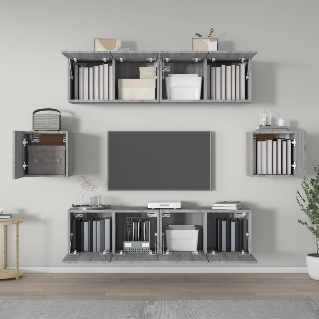 Set di Mobili Porta TV 6 pz Grigio Sonoma in Legno Multistrato