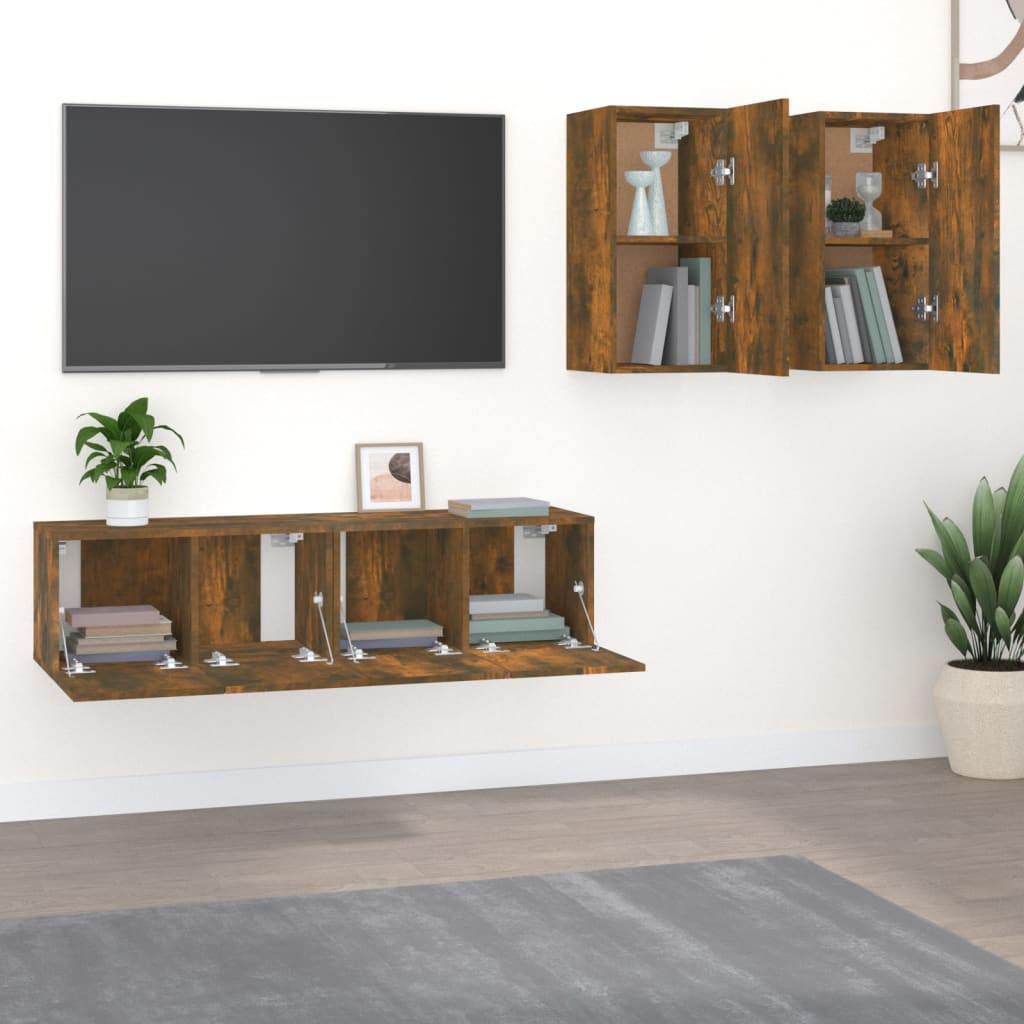 Set di Mobili Porta TV 4 pz Rovere Fumo in Legno Multistrato - homemem39