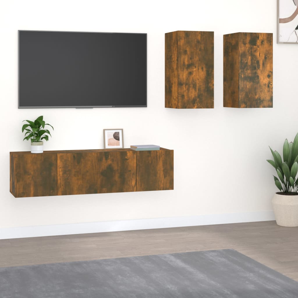 Set di Mobili Porta TV 4 pz Rovere Fumo in Legno Multistrato - homemem39