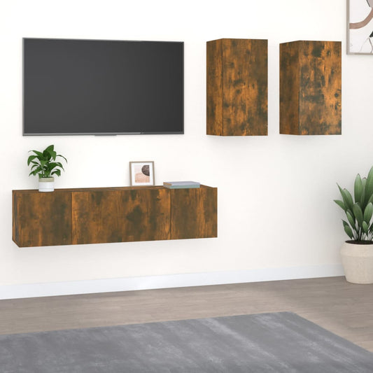 Set di Mobili Porta TV 4 pz Rovere Fumo in Legno Multistrato - homemem39