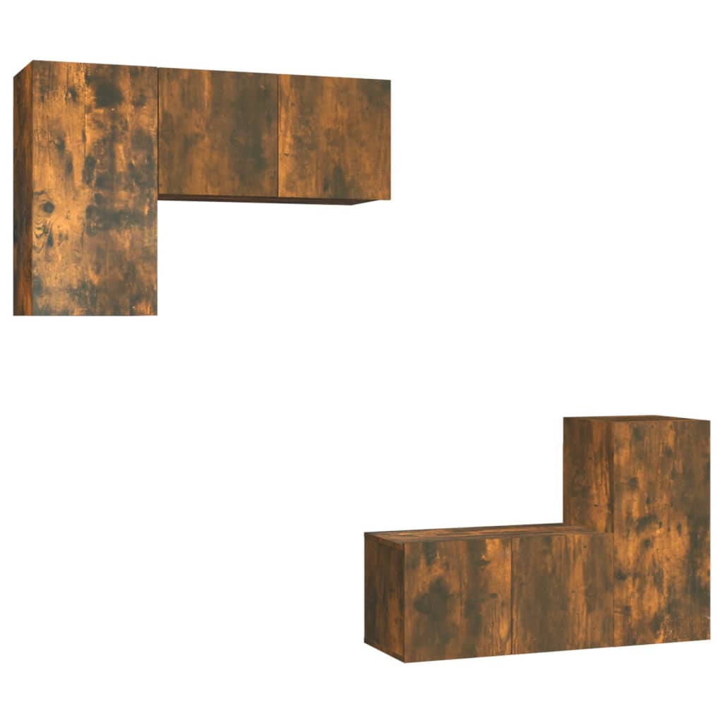 Set di Mobili Porta TV 4 pz Rovere Fumo in Legno Multistrato - homemem39
