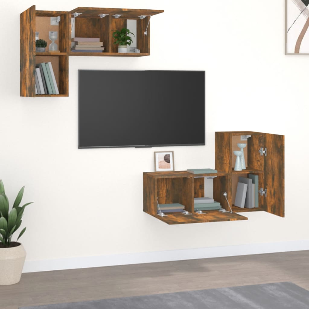 Set di Mobili Porta TV 4 pz Rovere Fumo in Legno Multistrato - homemem39
