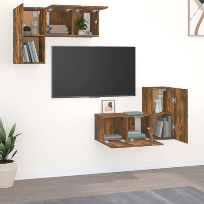 Set di Mobili Porta TV 4 pz Rovere Fumo in Legno Multistrato - homemem39