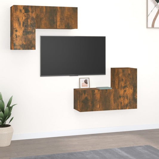 Set di Mobili Porta TV 4 pz Rovere Fumo in Legno Multistrato - homemem39