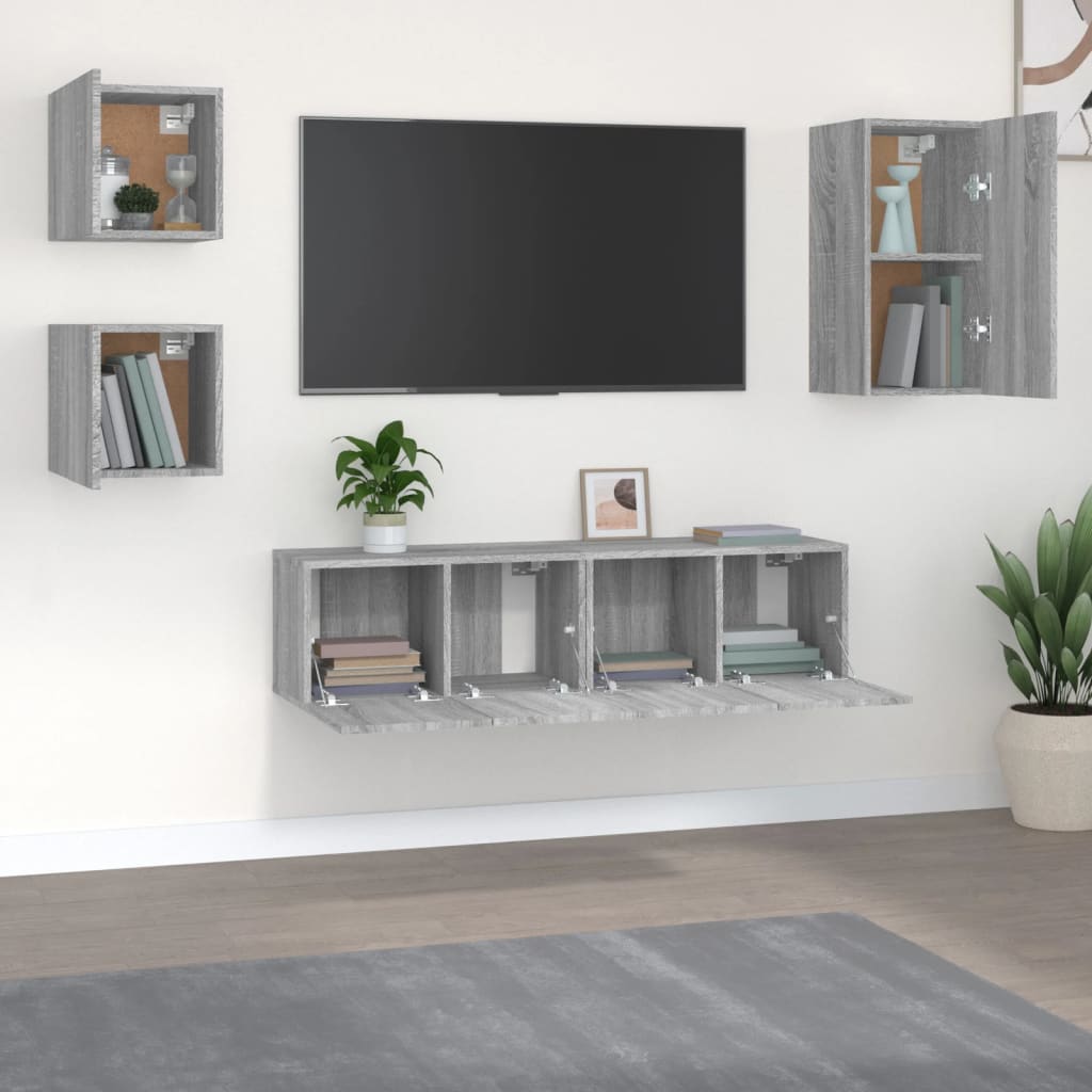 Set di Mobili Porta TV 5 pz Grigio Sonoma in Legno Multistrato