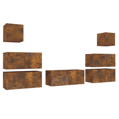 Set di Mobili Porta TV 7 pz Rovere Fumo in Legno Multistrato | homemem39