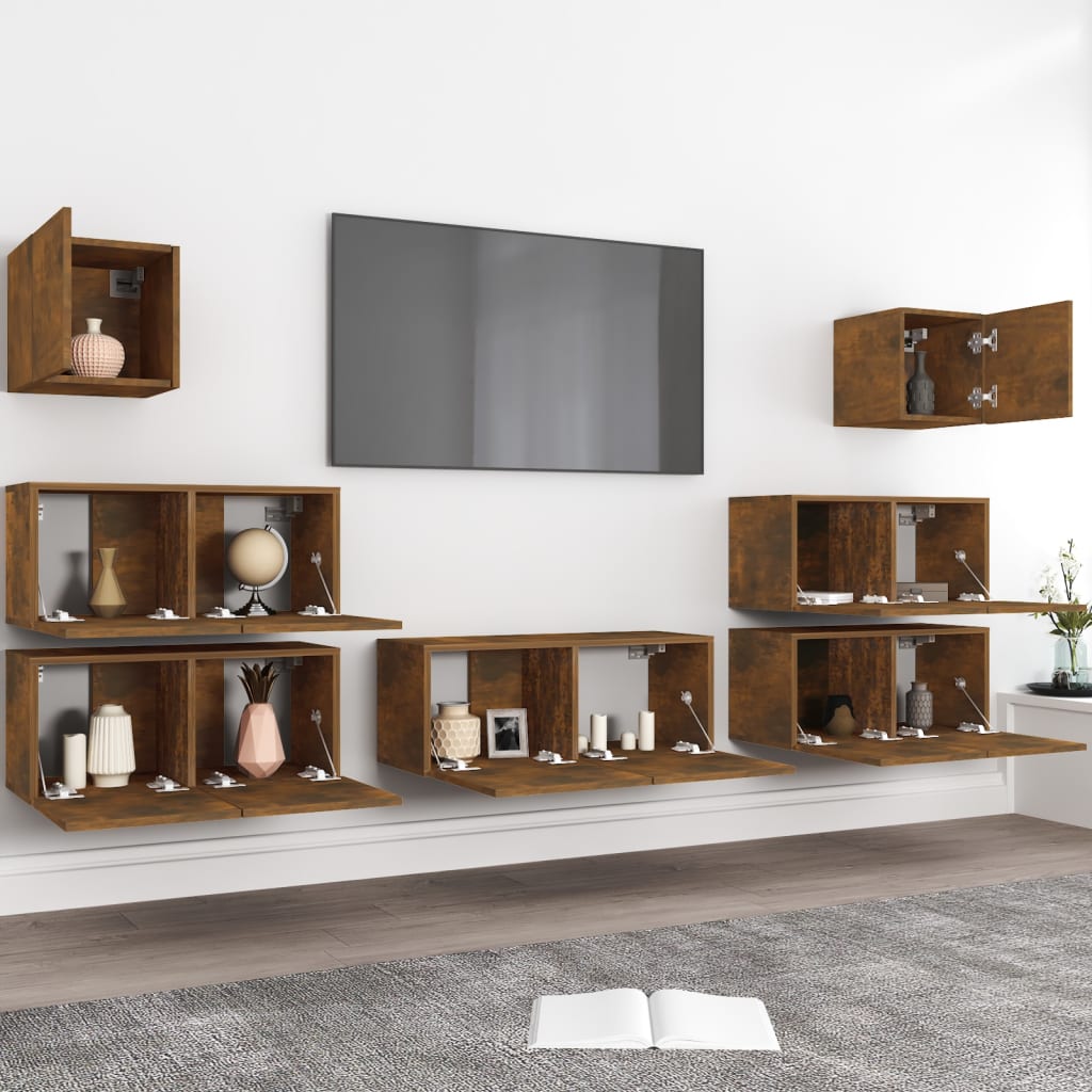 Set di Mobili Porta TV 7 pz Rovere Fumo in Legno Multistrato | homemem39