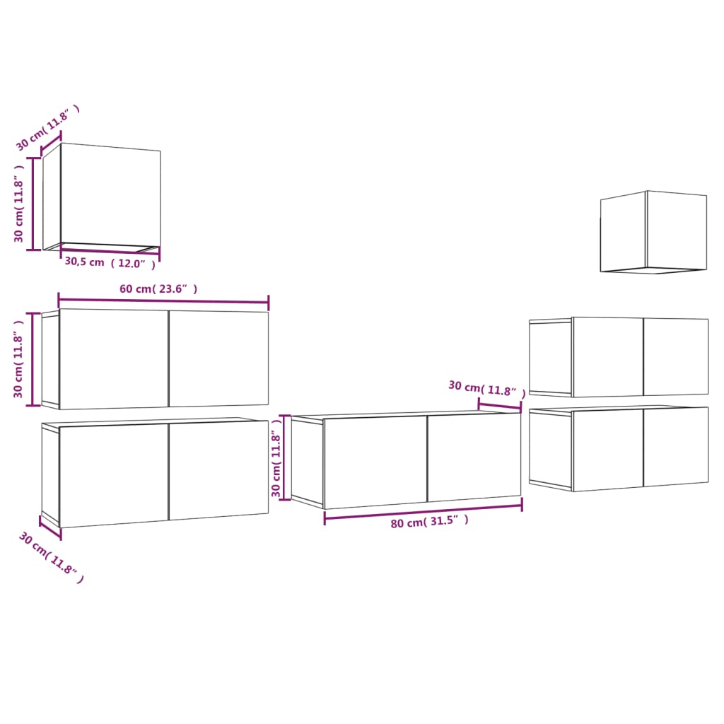 Set di Mobili Porta TV 7 pz Rovere Fumo in Legno Multistrato | homemem39