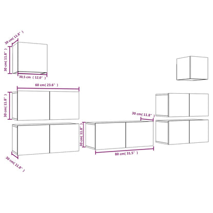 Set di Mobili Porta TV 7 pz Rovere Fumo in Legno Multistrato | homemem39