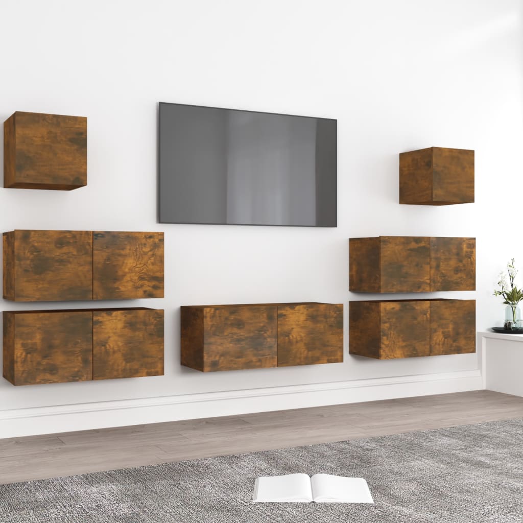 Set di Mobili Porta TV 7 pz Rovere Fumo in Legno Multistrato | homemem39