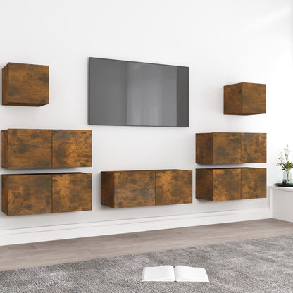 Set di Mobili Porta TV 7 pz Rovere Fumo in Legno Multistrato | homemem39