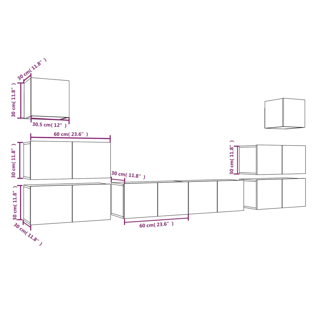 Set Mobili Porta TV 8pz Grigio Sonoma in Legno Multistrato