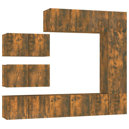 Set Mobili Porta TV 8 pz Rovere Fumo in Legno Multistrato - homemem39