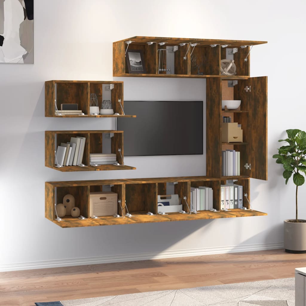 Set Mobili Porta TV 8 pz Rovere Fumo in Legno Multistrato - homemem39