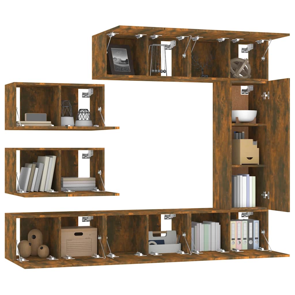 Set Mobili Porta TV 8 pz rovere fumo in legno multistrato