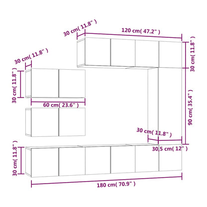 Set Mobili Porta TV 8 pz Rovere Fumo in Legno Multistrato | homemem39