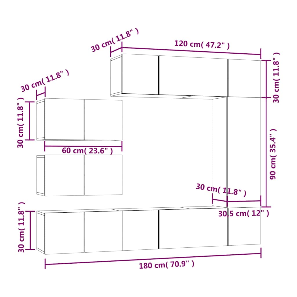 Set Mobili Porta TV 8 pz rovere fumo in legno multistrato