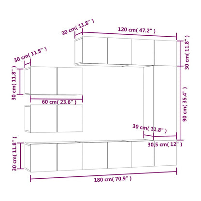 Set Mobili Porta TV 8 pz rovere fumo in legno multistrato