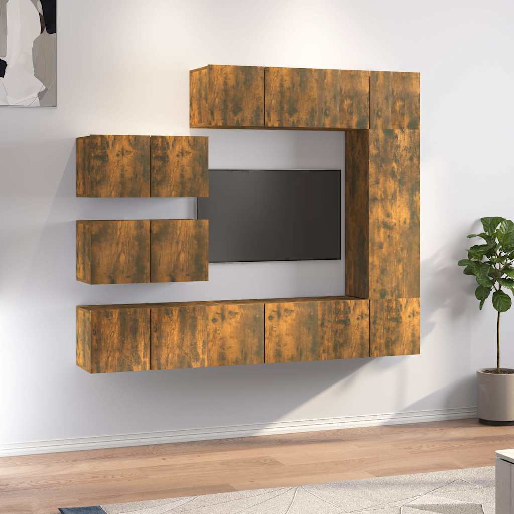 Set Mobili Porta TV 8 pz Rovere Fumo in Legno Multistrato | homemem39