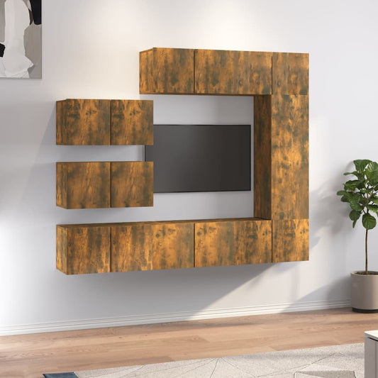 Set Mobili Porta TV 8 pz Rovere Fumo in Legno Multistrato - homemem39