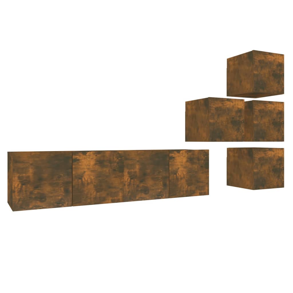 Set di Mobili Porta TV 6 pz Rovere Fumo in Legno Multistrato