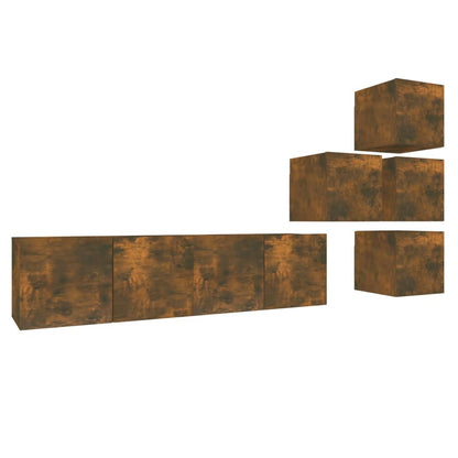 Set di Mobili Porta TV 6 pz Rovere Fumo in Legno Multistrato - homemem39