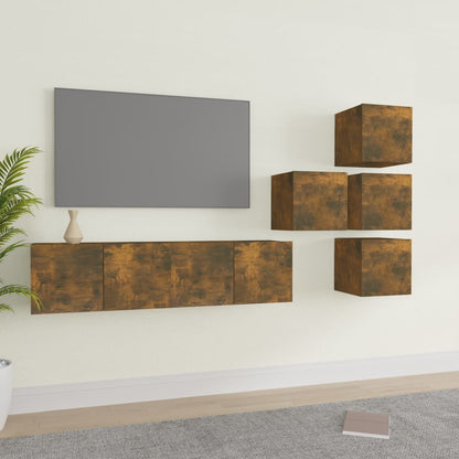 Set di Mobili Porta TV 6 pz Rovere Fumo in Legno Multistrato - homemem39