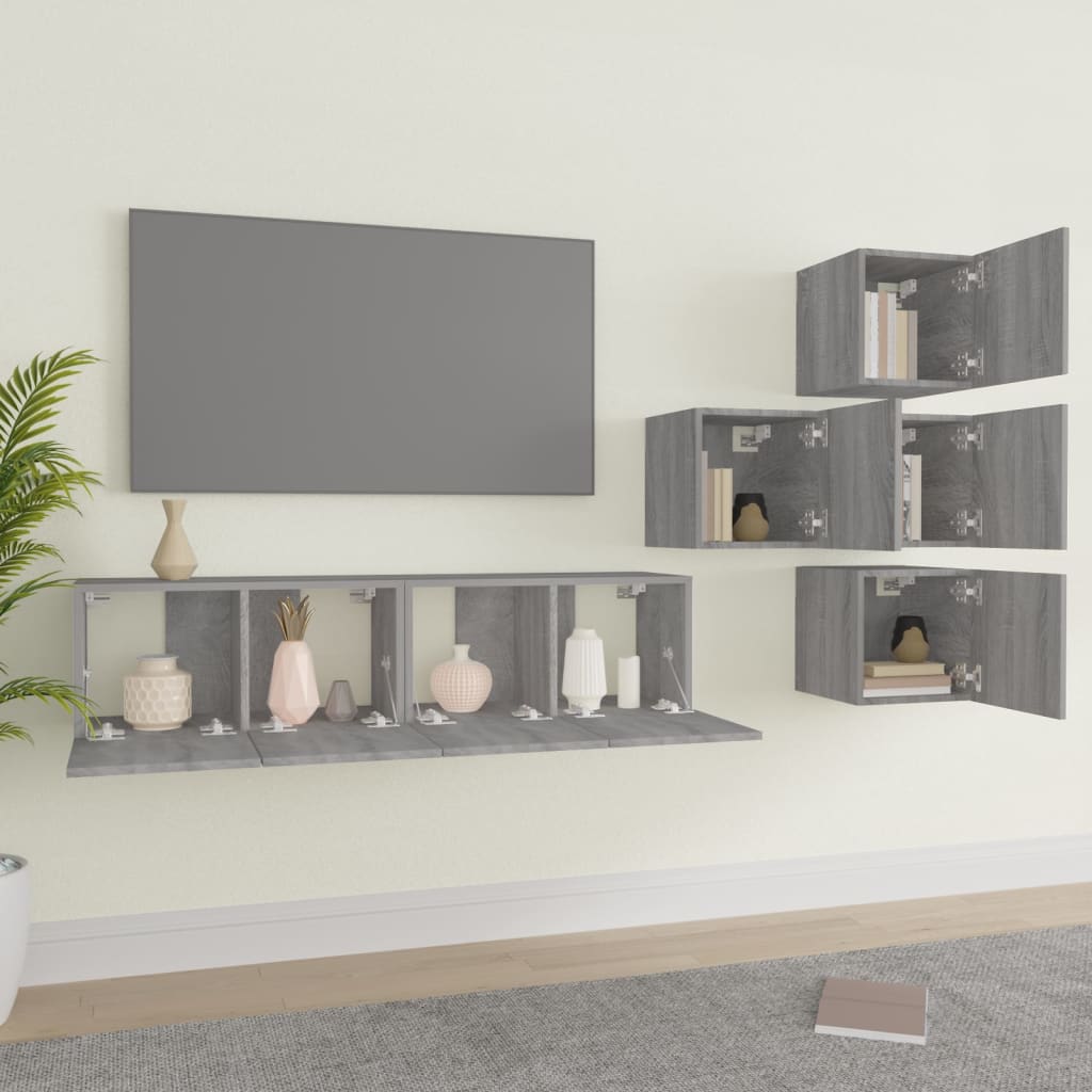 Set di Mobili Porta TV 6 pz Grigio Sonoma in Legno Multistrato
