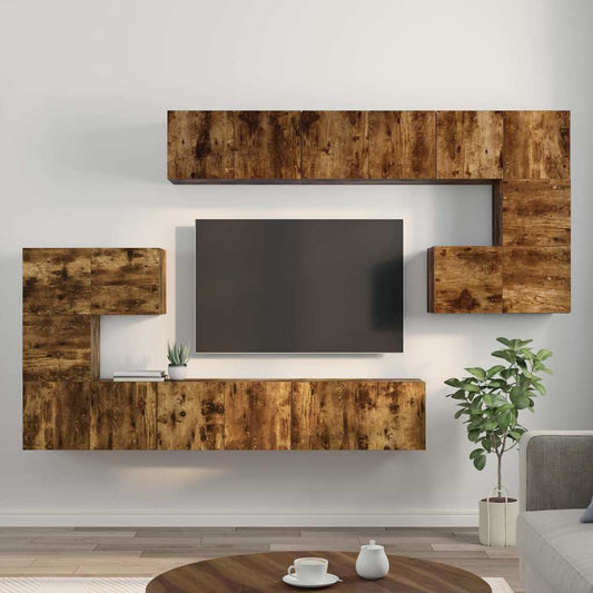 Set Mobili Porta TV 10 pz Rovere Fumo in Legno Multistrato