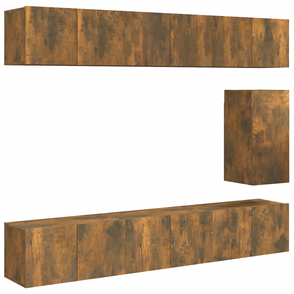 Set di Mobili Porta TV 7 pz Rovere Fumo in Legno Multistrato - homemem39