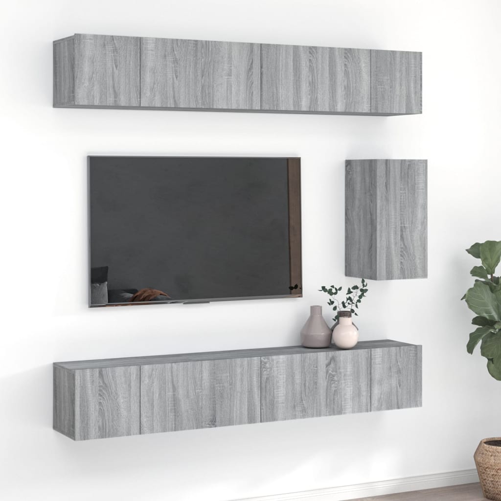Set di Mobili Porta TV 7 pz Grigio Sonoma in Legno Multistrato - homemem39